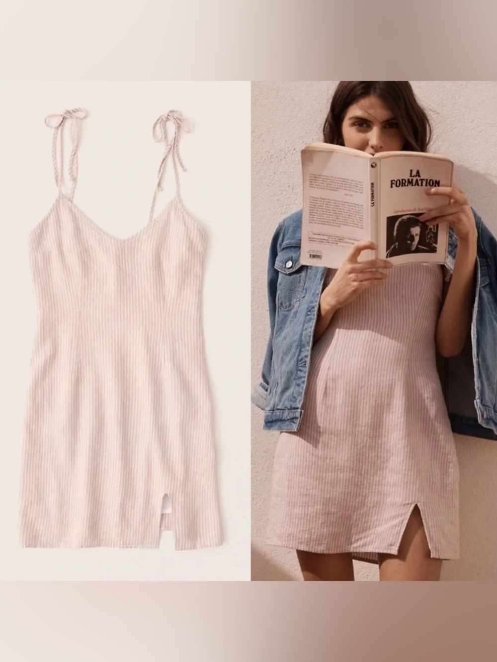 Abercrombie and Fitch pinstripe linen blend slip dress